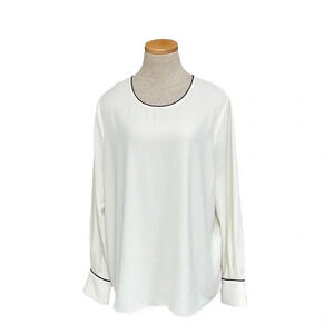 Lark & Ro Top Blouse Shirt Cream Black Trim Size Large